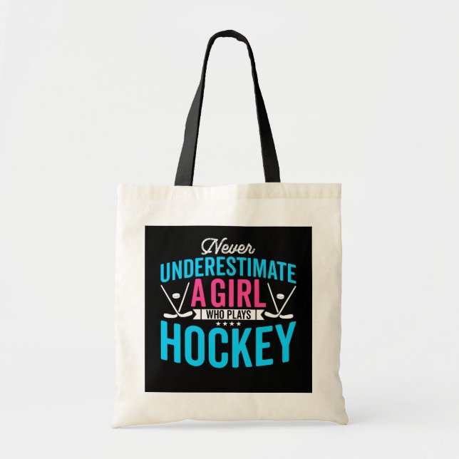 Bolso De Tela Nunca subestimes al jugador de hockey Chica (Frente)