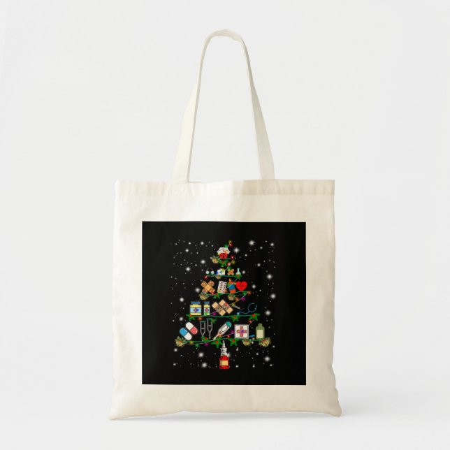 Bolso De Tela Nurse Gift | Equipo de enfermería Árbol de Navidad (Frente)