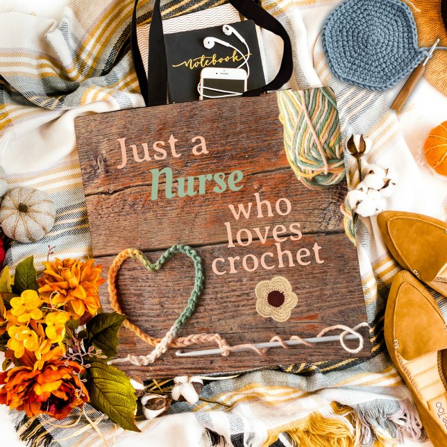 Bolso De Tela Nurse Who Loves Crochet Rustic Heart Design (Just a nurse who loves crochet yarn crafts tote bag)