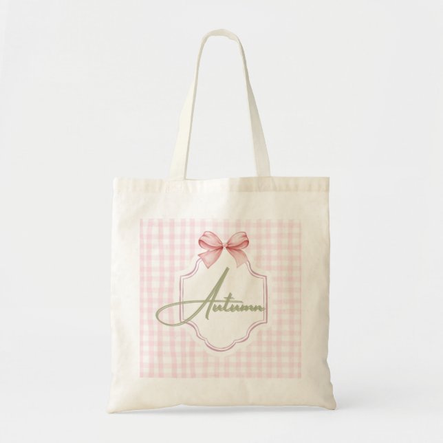 Bolso De Tela Nursery Bow&Gingham personalizada para bebé de oto (Frente)
