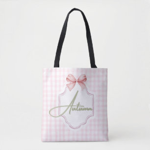Bolso De Tela Nursery Bow&Gingham personalizada para bebé de oto