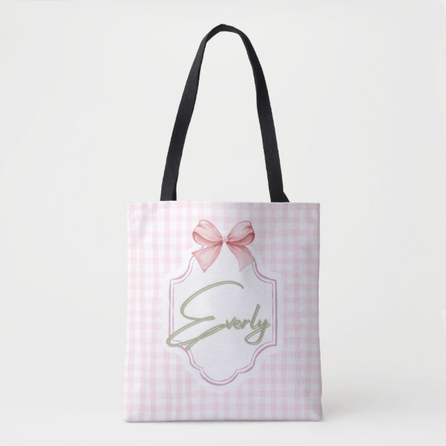 Bolso De Tela Nursery Bow&Gingham personalizada para niñas todas (Anverso)