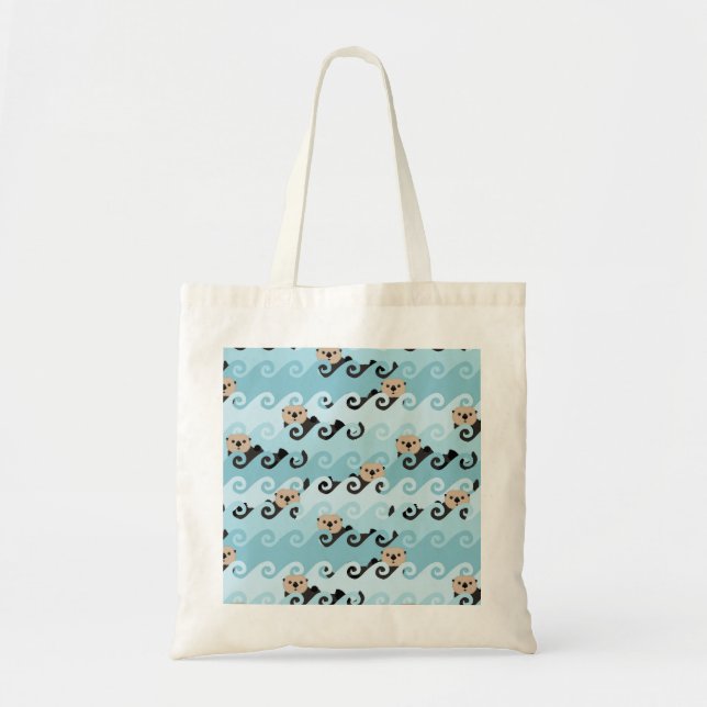 Bolso De Tela Nutrias de mar que montan las ondas (Frente)