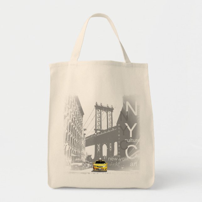 Bolso De Tela Ny Nyc New York City Yellow Taxi Puente Brooklyn (Frente)