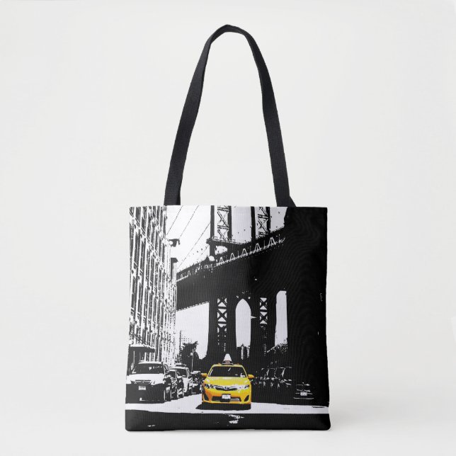 Bolso De Tela Nyc New York City Yellow Taxi Brooklyn Black Cute (Anverso)