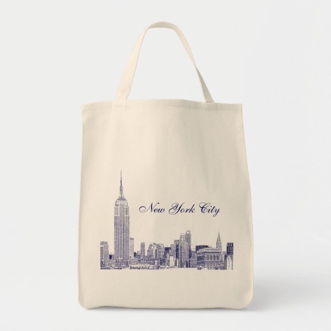 Bolso De Tela NYC Skyline Etched 01 Blue (Frente)