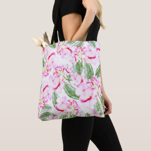 Bolso De Tela Oasis botánico tropical verde rosa deja flores