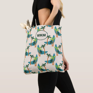 Bolso De Tela Oasis de Palm Moderno de Mediados del Siglo Monogr