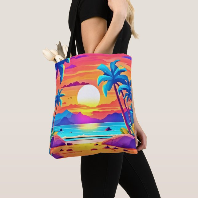 Bolso De Tela Oasis del atardecer tropical (Detalle)