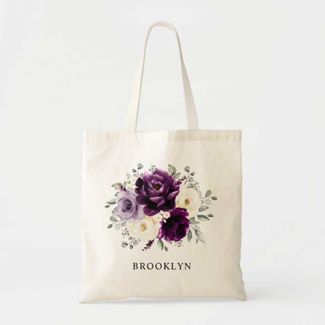 Bolso De Tela Oberenjena Pluma Púrpura Marfil Bridesmaid T (Frente)