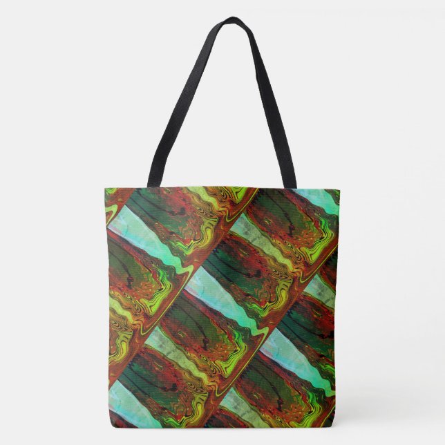 Bolso De Tela Obra abstracta MODERNA en verde-azul-rojo- (Anverso)