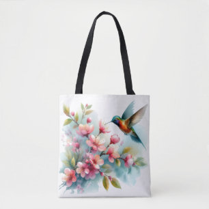Bolso De Tela Obra artística de colibrí floral/primavera