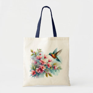 Bolso De Tela Obra artística de colibrí floral/primavera