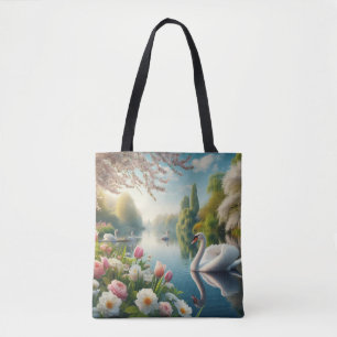 Bolso De Tela Obra artística de primavera de lagos de cisne flor