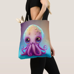 Bolso De Tela Obra de arte alienígena de pulpo morado de color