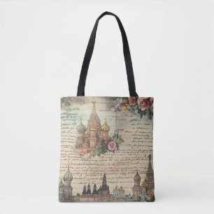 Bolso De Tela Obra de arte de Moscú con flores vintage - Guión m