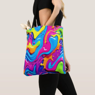 Bolso De Tela Obra de arte Neon Glow Liquid Splatter