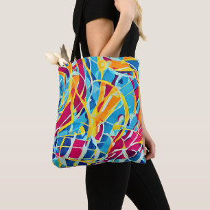 Bolso De Tela Obra de arte retro de bonito abstracta rosa azul