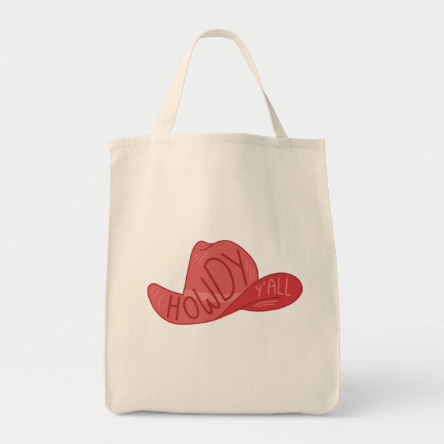 Bolso De Tela Obra rosa de Howdy Y'all Cowboy/Cowgirl Gorra (Frente)