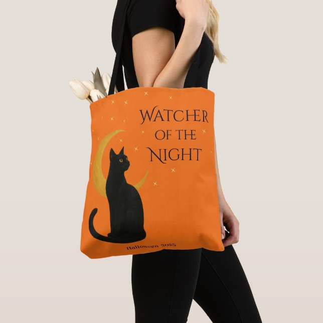 Bolso De Tela Observador de la noche - Gato negro de Halloween (Detalle)