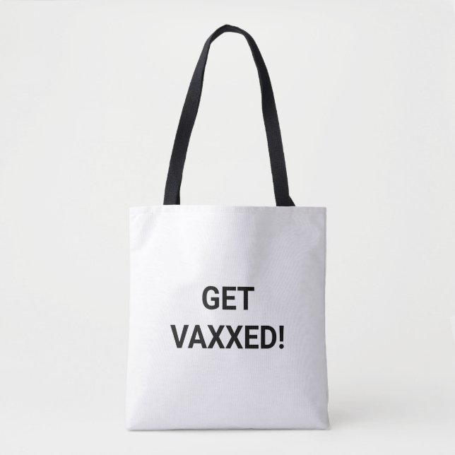 Bolso De Tela Obtén texto personalizado negro vaxxed minimalista (Anverso)