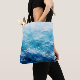 Bolso De Tela Océano Azul Acuarela Abstracta