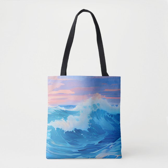 Bolso De Tela Océano azul al atardecer (Anverso)