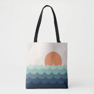 Bolso De Tela Océano azul ondulado al atardecer