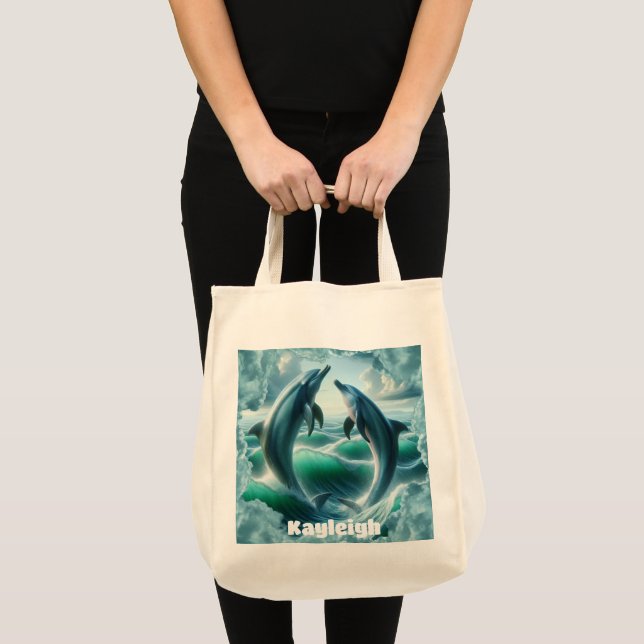 Bolso De Tela Océano delfines Verde azulados azul monograma | (Anverso (producto))