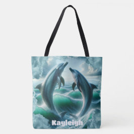 Bolso De Tela Océano delfines Verde azulados azul monograma |