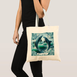 Bolso De Tela Océano delfines Verde azulados azul monograma |