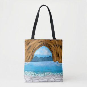 Bolso De Tela Océano, montaña y cielos azules nubes blancas