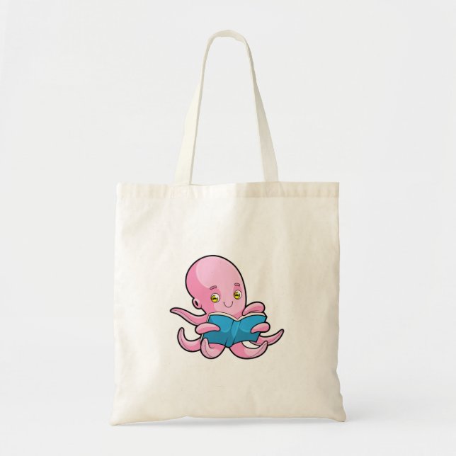Bolso De Tela Octopus al leer un libro (Frente)