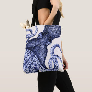 Bolso De Tela Octopus azul paisajístico