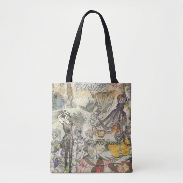 Bolso De Tela Octopus Beach Antique Coastal Steampunk (Anverso)