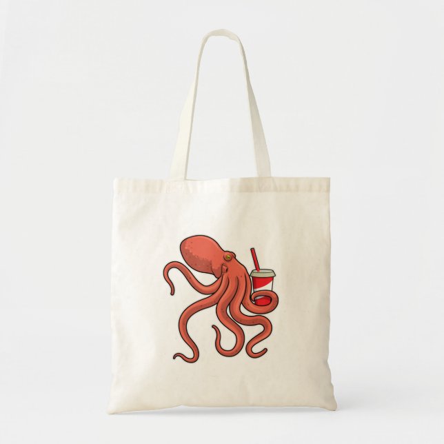 Bolso De Tela Octopus con bebida (Frente)