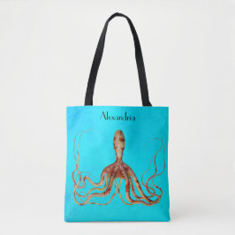 Bolso De Tela Octopus con grandes tentáculos en fondo azul