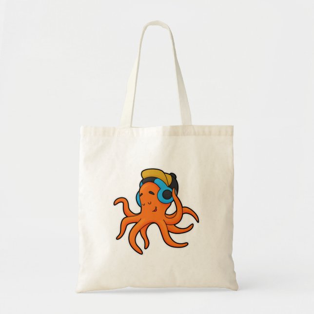 Bolso De Tela Octopus en la música con auriculares (Frente)