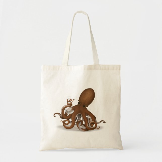 Bolso De Tela Octopus Holding Chemistry Flask Steampunk Science (Frente)