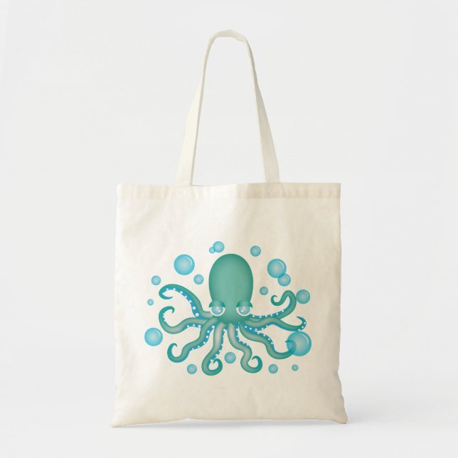 Bolso De Tela Octopus Verde azulado lindo (Frente)