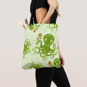 Bolso De Tela Octopuses verdes con flores
