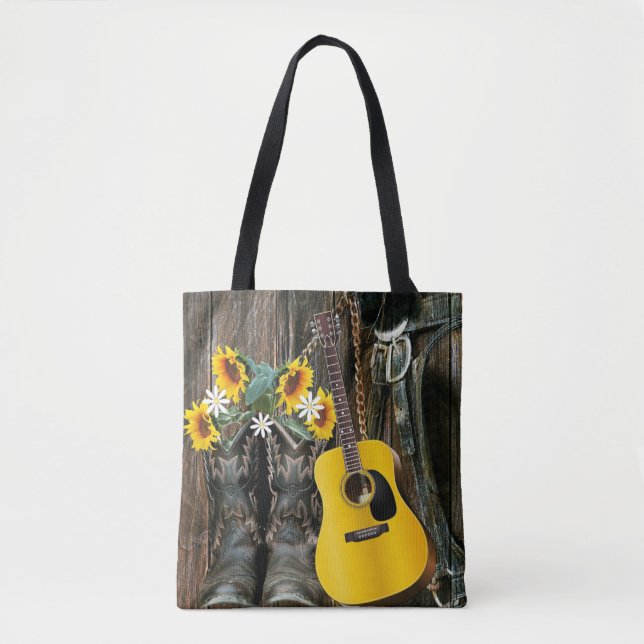 Bolso De Tela Oeste de Caballo Bostaza Guitarra girasoles (Anverso)