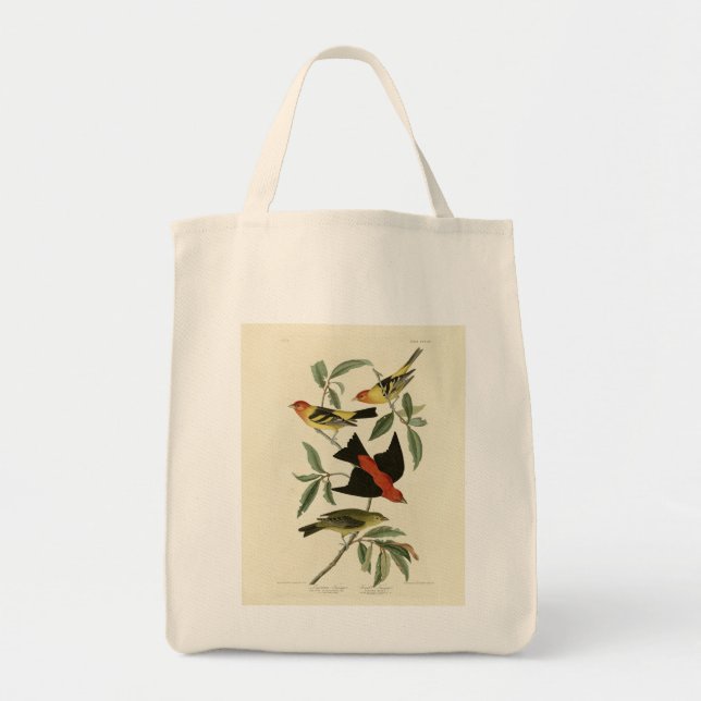 Bolso De Tela Oeste, Scarlet Tanagers Audubon Birds of America (Frente)