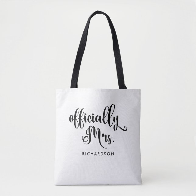 Bolso De Tela Oficialmente Sra. | Nueva novia personalizada (Anverso)