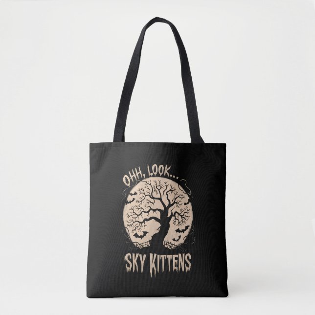 Bolso De Tela Oh Look Sky Kittens Halloween Funny Bats Lover (Anverso)