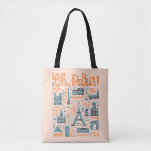 Bolso De Tela ¡Oh, París! tipografía de la ciudad del  