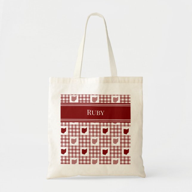 Bolso De Tela Ohio de cuadros rojos (Frente)