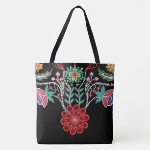 Bolso De Tela Ojibwe Firekeepers Floral Motif Black