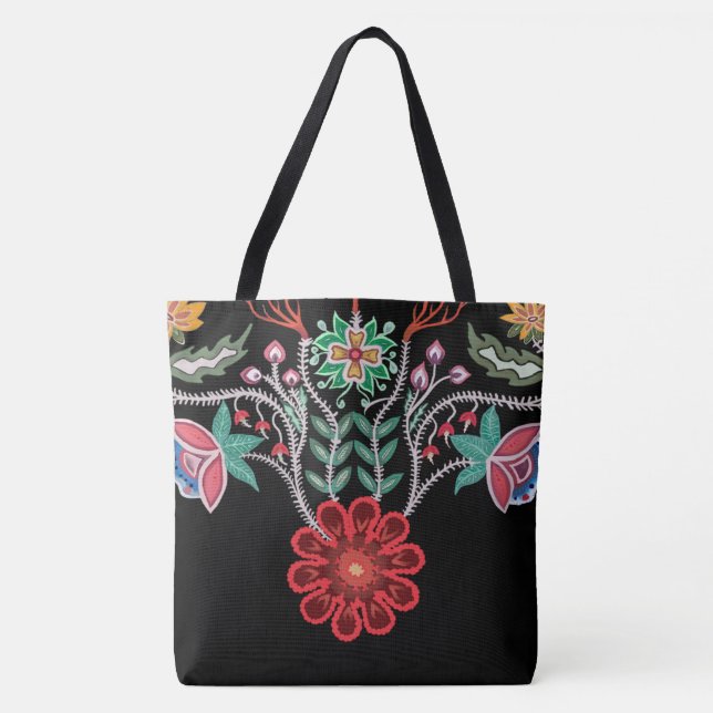 Bolso De Tela Ojibwe Firekeepers Floral Motif Black (Anverso)