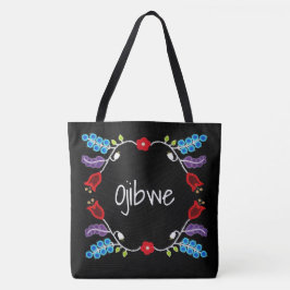 Bolso De Tela Ojibwe Floral Motif Black